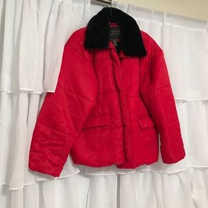 Red Winter Coat Jacket with Faux Fur Collar